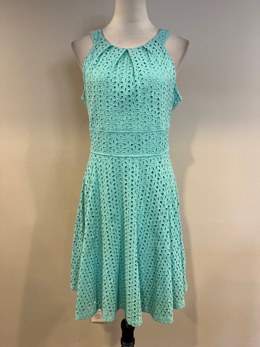 Dress Barn Aqua Eyelet Fit-and-Flare Mini ww top Dress